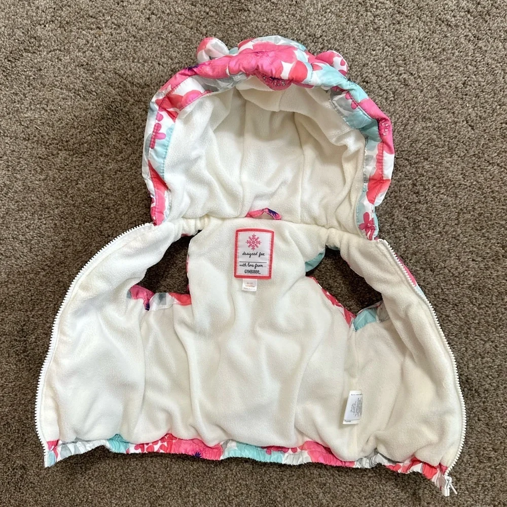 VTG Y2K Gymboree Floral Puffer Vest 6-12 Months Baby Girl Floral Hooded Zips